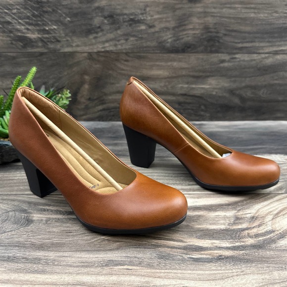 NIB Sofft Nasia 9M 40.5 Leather Classic Pumps Comfort Block Heels Cork Brown - Picture 4 of 11